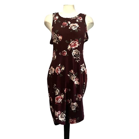Rue 21 Floral Sheath Dress Sz Large Womens Burgundy Red Sleeveless - Picture 8 of 8
